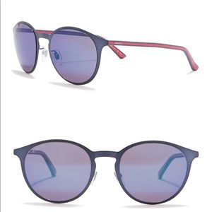 Gucci 52 mm round ruthenium blue red sunglasses